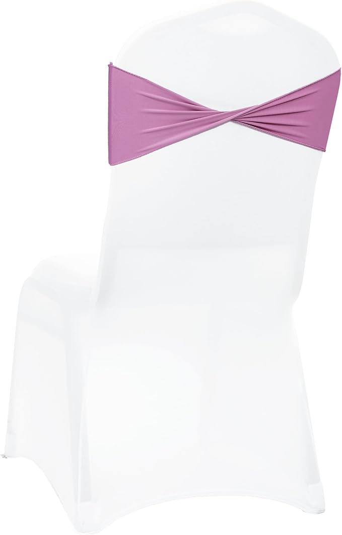 MDS Pack of 200 Spandex Chair Sashes Bows Elastic Stretch Dining Chair Bands Ties Without Slider Buckle Universal fits for Wedding Baby Shower Birthday Party Banquet Event Decoration - Dusty Pink