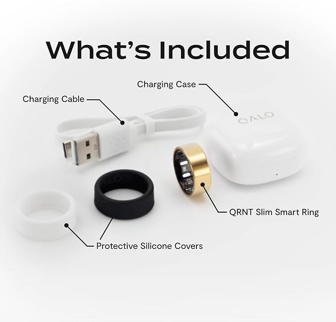QALO QRNT Slim Smart Ring – Snug Fit – Size Up – Water-Resistant Titanium Fitness Tracker, Tracking for Sleep, Steps, HRV, Women’s Health, No Subscription Fee, iOS & Android Compatible (Gold, 11)