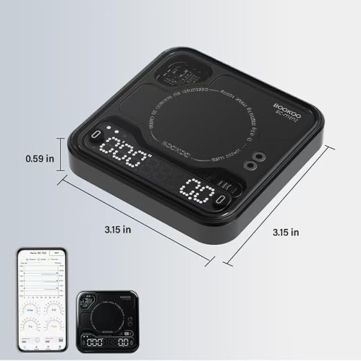 BOOKOO Coffee Scale Espresso Scale with Timer Mini Digtial Coffee Scale Rechargeable with Auto Mode Flow Rate Mode for Coffee Extraction Scale for Coffee APP Bluetooth Connection Coffee Bean Scale