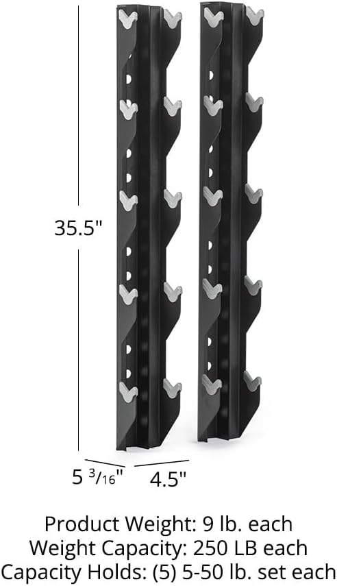 Titan Fitness Elite Series Mass Storage Dumbbell Rack Attachment, Set of Two Racks, Holds 5 Dumbbell Pairs, 250 LB Capacity Per Rack, Heavy-Duty Steel Construction, Add-On Weight Rack