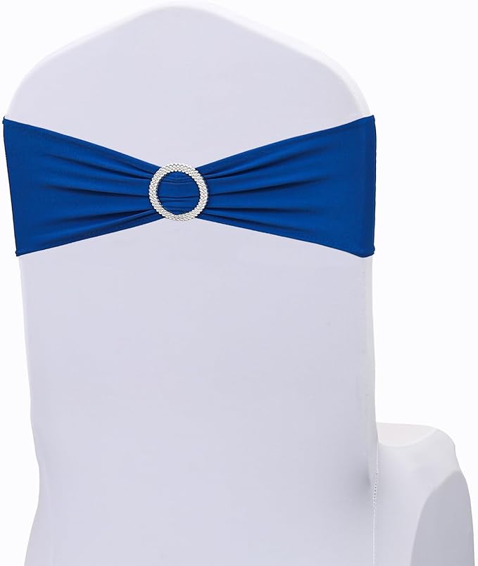 Spandex Royal Blue Chair Sashes Bows 50 Pack Stretch Chair Bands with Buckles Slider Chair Ties for Wedding Anniversary Party Birthday Engagement Banquet Baby Shower Events Decor