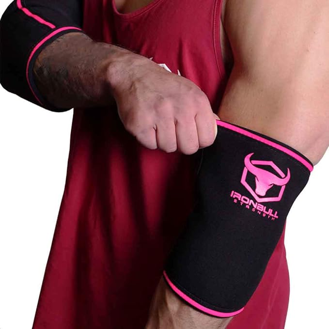 Elbow Sleeves 5mm (1 Pair) - High Performance Elbow Sleeve Support for Weightlifting, Weight Training & Powerlifting - Best Compression Straps - for Men and Women (X-Small, Black/Pink)