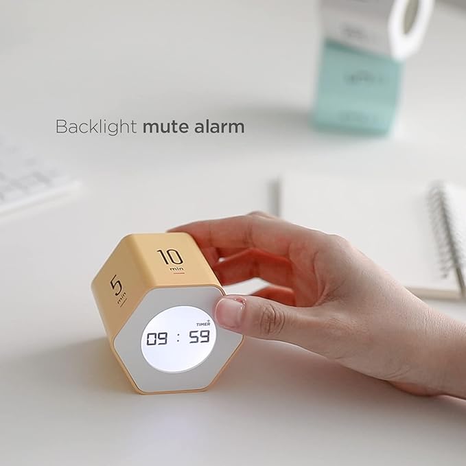 mooas Multi-Hexagon Clock Cube Timer, Digital Clock Time Timer, Pomodoro Timers, Backlit Display 12/24H Mode Count up & Countdown, Rotating Various time presets ideal for Classroom Gym Kitchen (White)
