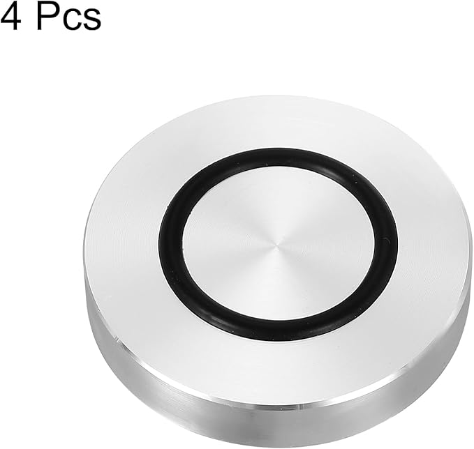 uxcell M8 Thread 50mm / 2" Dia 10mm Thick Aluminum Circle Disc Glass Top Adapter 4pcs Round Solid Table Feet Pad Plate Hardware with Anti-Slip Rubber Ring
