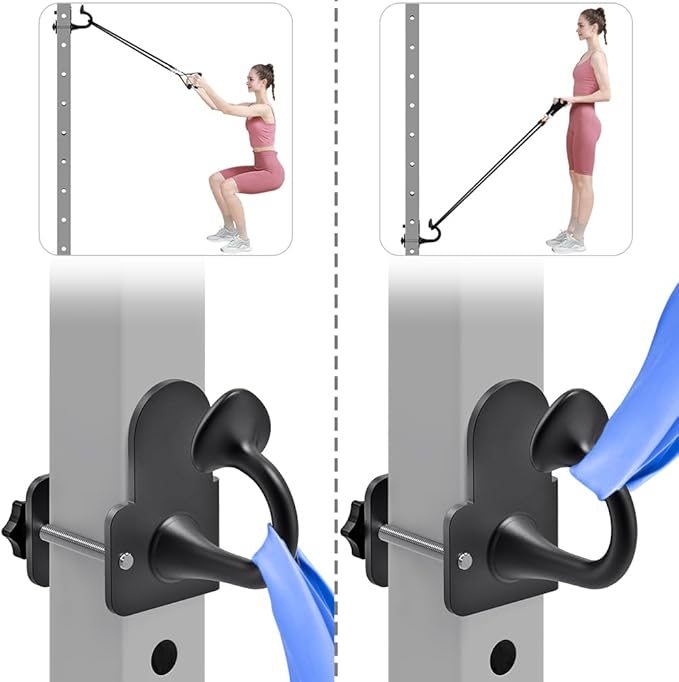 Resistance Band Anchors, Rack Attachment for Power Rack with 1" or 5/8" Hole, Adjustable Multi Point Workout Hook for Strength Training, Fitness, Physical Therapy, 2 Pack