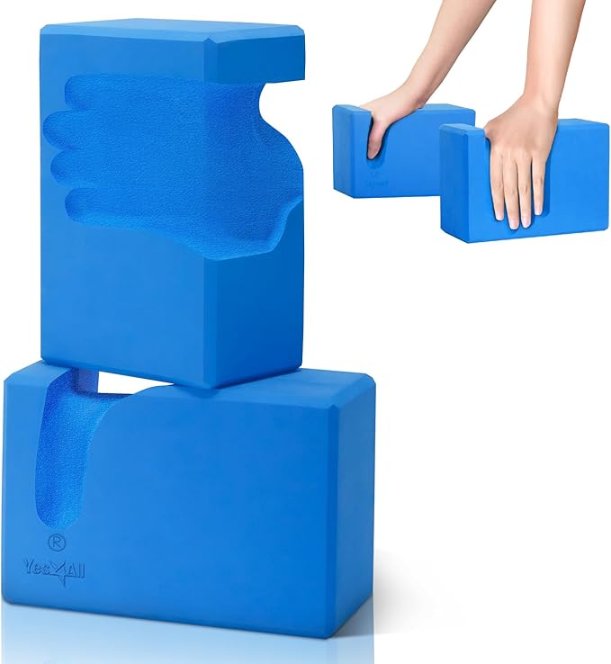 Yes4All Yoga Blocks 2 Pack Wrist Support, Comfort, and Grip Strength, Support for Balance Fitness and Exercise, EVA Foam Blocks Pilates Yoga Brick Yoga Accessories