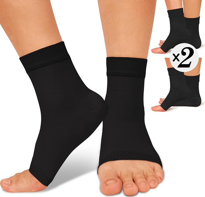 ACTINPUT 2 Pack Ankle Brace Compression Sleeve 8-15 mmHg Open Toe Сompression Socks Women&Men for Swelling,Plantar Fasciitis,Sprain Black S/M