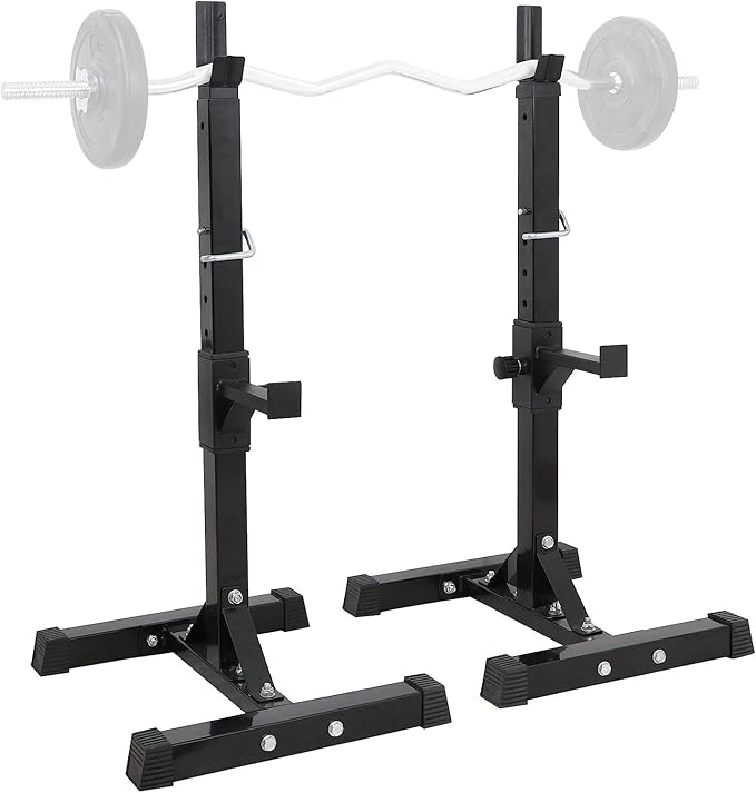 Adjustable Squat Rack Stand Barbell Bench Press Stands Rack Push Up 40"-66" Multi-Functional Sturdy Steel for Home Gym Max Load 550 lbs Portable Dumbbell Racks Stands, Black