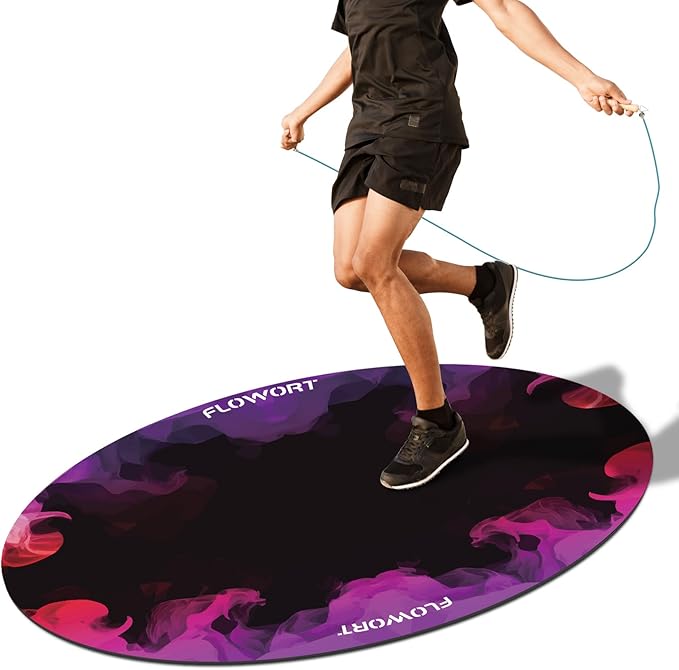 Cheete Jump Rope Mat Large Rubber Exercise Mat Indoor Outdoor Shock Absorbing Mat Non-Slip Oval Design for Floor & Rope Protection, Workout Mats for Home Gym Flooring