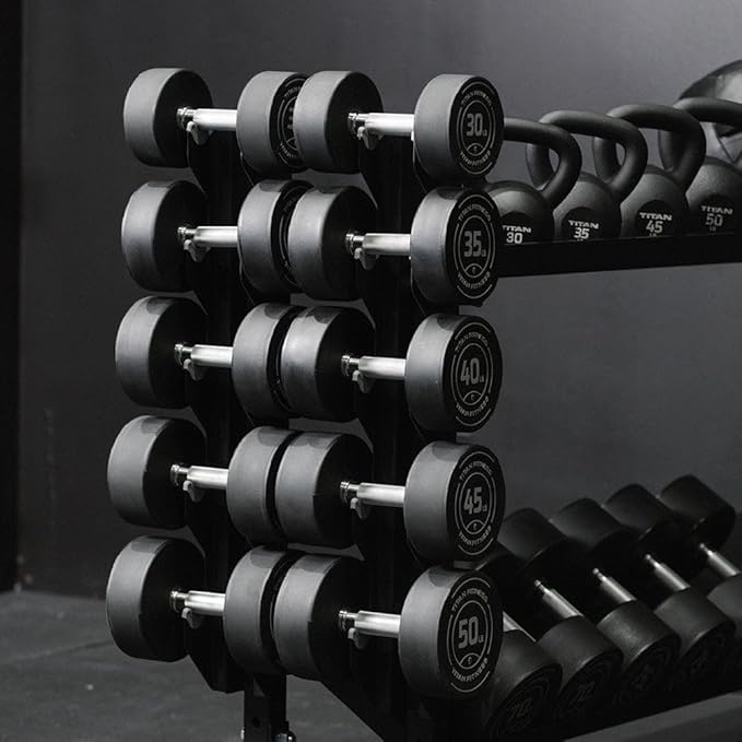 Titan Fitness Elite Series Mass Storage Dumbbell Rack Attachment, Set of Two Racks, Holds 5 Dumbbell Pairs, 250 LB Capacity Per Rack, Heavy-Duty Steel Construction, Add-On Weight Rack