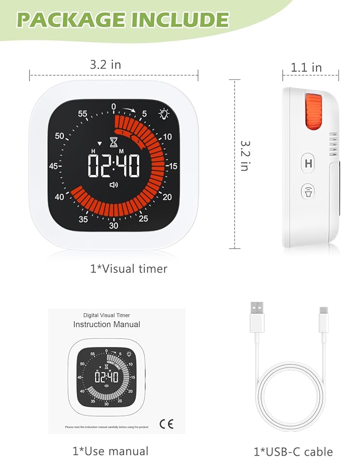 KeeKit Digital Visual Timer, Rechargeable Countdown Timer with Adjustable Volume & Brightness, Magnetic Back for Kitchen, Gym, Study - Kids Timer for Cooking, Homework, Classroom, Workouts
