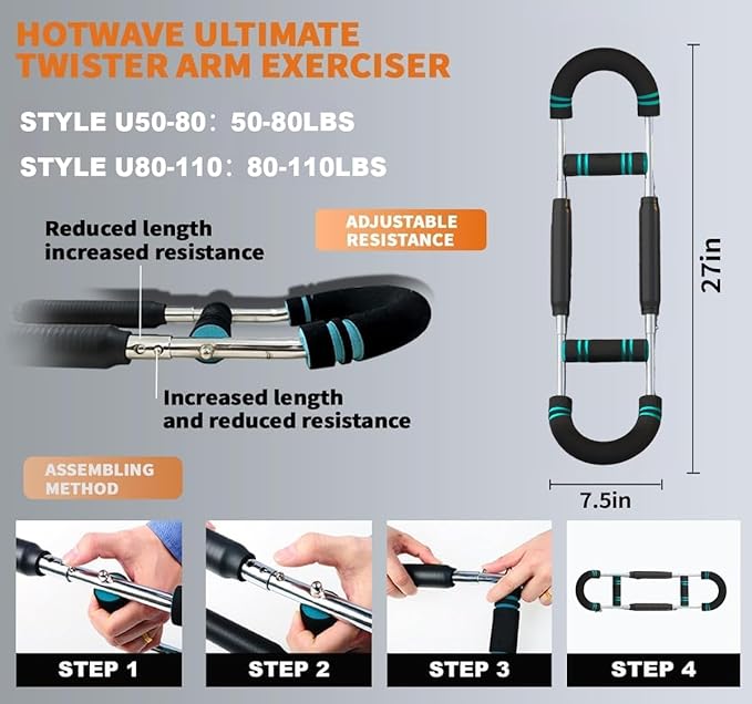 HOTWAVE Twister Arm Trainer, Adjustable Chest & Arm Exerciser for Men Women, Portable Home Fitness Equipment Kit for Upper Body Muscle Strength Training, Ideal for Self-Use or Gifting