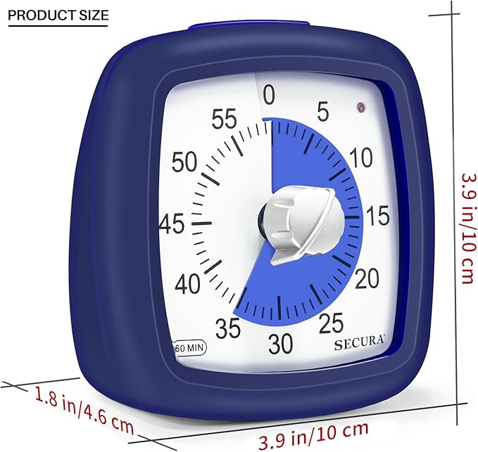 Secura 60-Minute Visual Timer, Silent Study Timer for Kids and Adults, Time Clocks, Time Management Countdown Timer for Teaching (Navy Blue & Navy Blue)