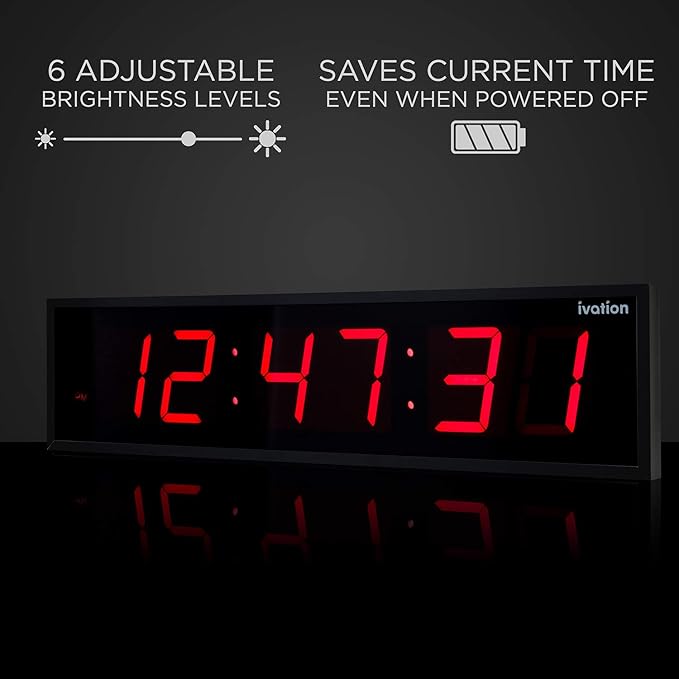 Ivation Oversized 36" Large Digital LED Clock | Big Digital Clock w/Multi-Function Display – Stopwatch, Timer, Alarms, Temp & Date | 6 Brightness Levels, Time Memory & Remote (Red)