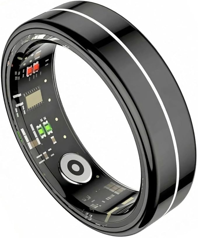 Smart Ring Health Tracker for Women Men, 24/7 Health Monitor(Heart Rate/Blood Oxygen/ HRV/Stress/Sleep Tracker) Waterproof Multisports Fitness Ring with Dedicated APP No Subscription Fee (Black, 9#)