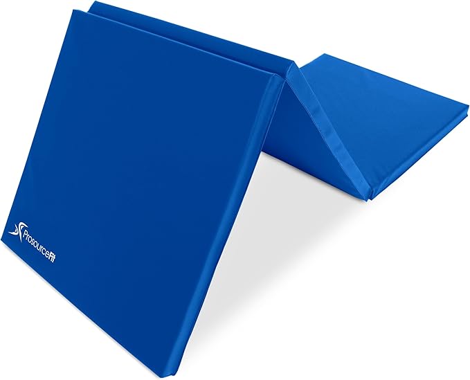 ProSource Tri-Fold Folding Thick Exercise Mat 6’x2’ with Carrying Handles for MMA, Gymnastics, Stretching, Core Workouts