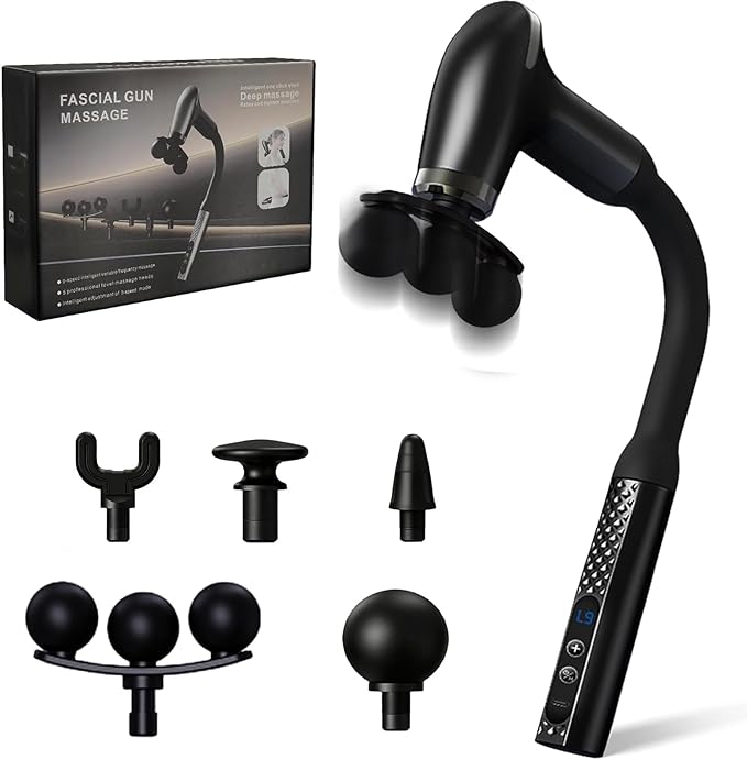 Massage Gun with Upgraded Extension Handle, Massage Gun Deep Tissue - Back Massager for Relief Deep Tissue, Muscles/Neck/Shoulders/Waist/Legs Massager,5 Replaceable Heads&9 Speed Levels (Black)