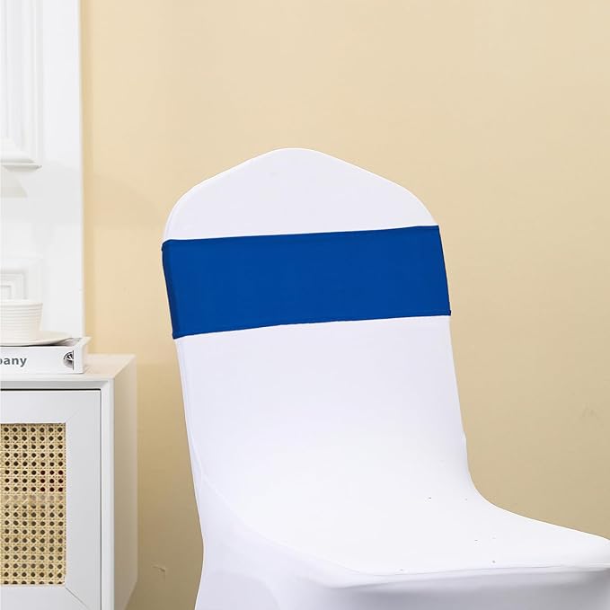 Spandex Royal Blue Chair Sashes Bows 50 Pack Stretch Chair Bands with Buckles Slider Chair Ties for Wedding Anniversary Party Birthday Engagement Banquet Baby Shower Events Decor