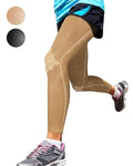 Sparthos Leg Compression Sleeve - Brace for Calf, Knees and Thigh, Recovery, Support for Athletic Sports Running Basketball Lifting Weightlifting - Anti Slip - Mens and Womens (Beige-L)