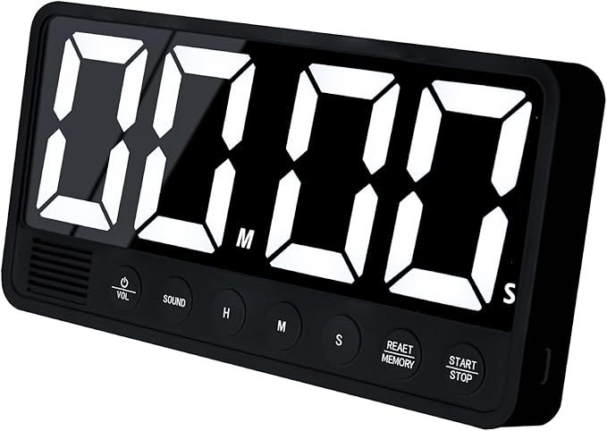 FCXJTU Digital Kitchen Timer - 7.1” Extra Large Display LED Magnetic Rechargeable Countdown/Up Timer, w/6 Alarms 4 Levels Volume Memory Function for Cooking, Classroom, Office, Home Gym(Black)