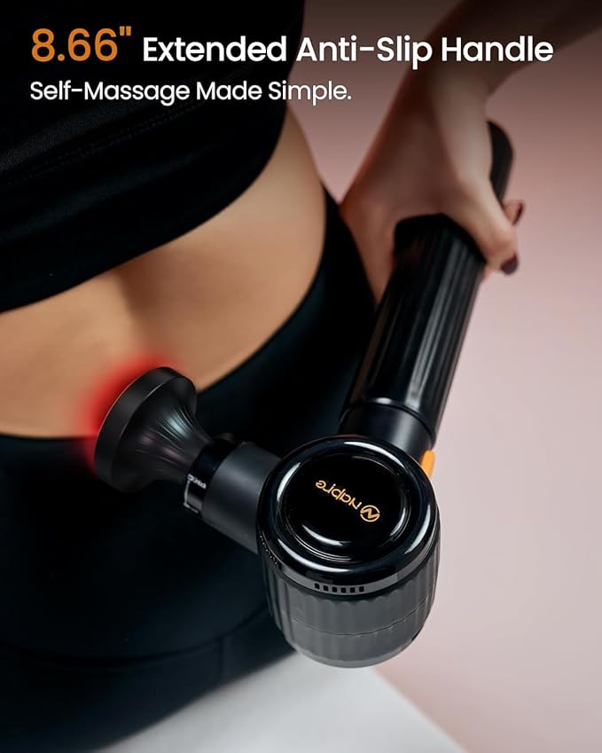 NAPRE Massage Gun with Heat,Massage Gun Deep Tissue with Extension Handle & 3 Adjustable Angles,Handheld Percussion Back Massager for Muscle/Neck/Body Pain Relief with Case,Mothers Day Gifts,Black