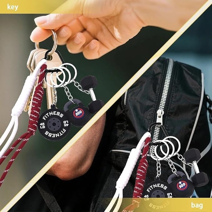 Fitness Gym Keychain Mini Dumbbell Weight Plate Sport Bottle Charm Motivational Gift for Gym Lovers Coaches Women Men