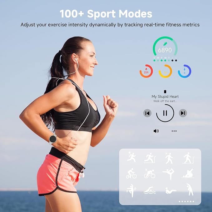Smart Watch for Women Men, 1.27" HD Fitness Tracker with Heart Rate, Sleep, Step, SpO2 Monitor, IP68 Waterproof for Android iOS (Off White)