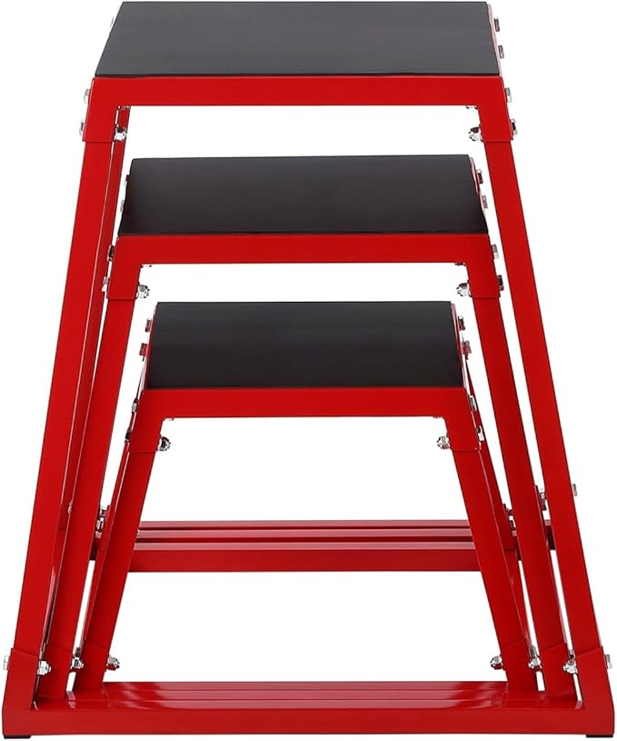 Plyometric Jump Box Set 12/18/24 Inch, Steel Jump Plyo Box with Anti-Slip Platform for Home Gym, Strength Training & Conditioning Workouts for Men and Women, Red