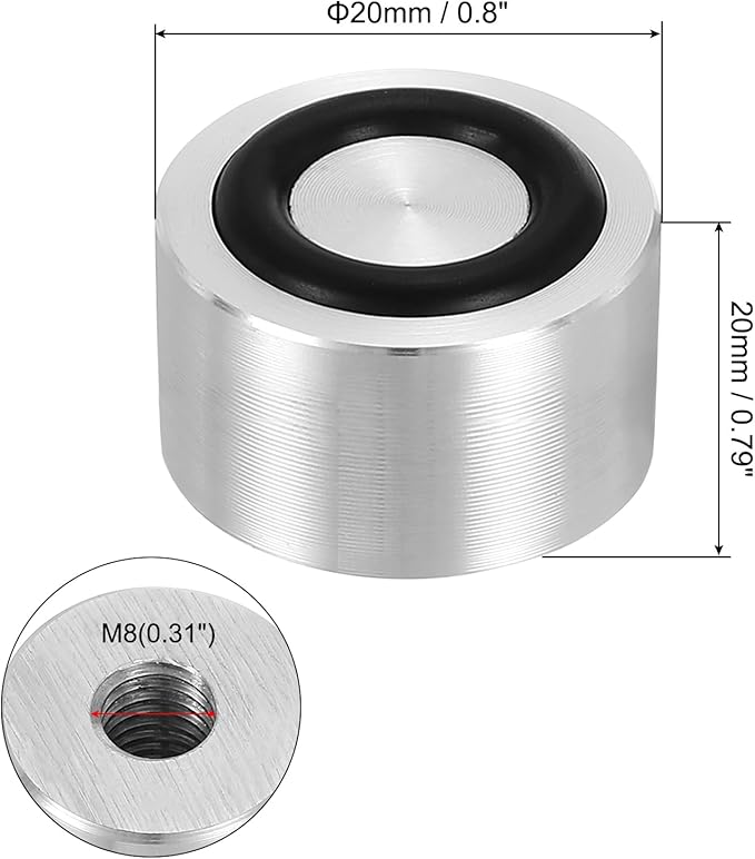 uxcell M8 Thread 20mm / 0.8" Dia 20mm Thick Aluminum Circle Disc Glass Top Adapter 4pcs Round Solid Table Feet Pad Plate Hardware with Anti-Slip Rubber Ring