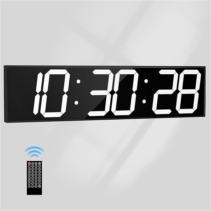 CHKOSDA Digital Wall Clock with Large Display, 28.4‘’LED 6-Digit Large Clock with Adjustable Brightness, Multifunction Digital Timer with Countdown and Stopwatch (White)