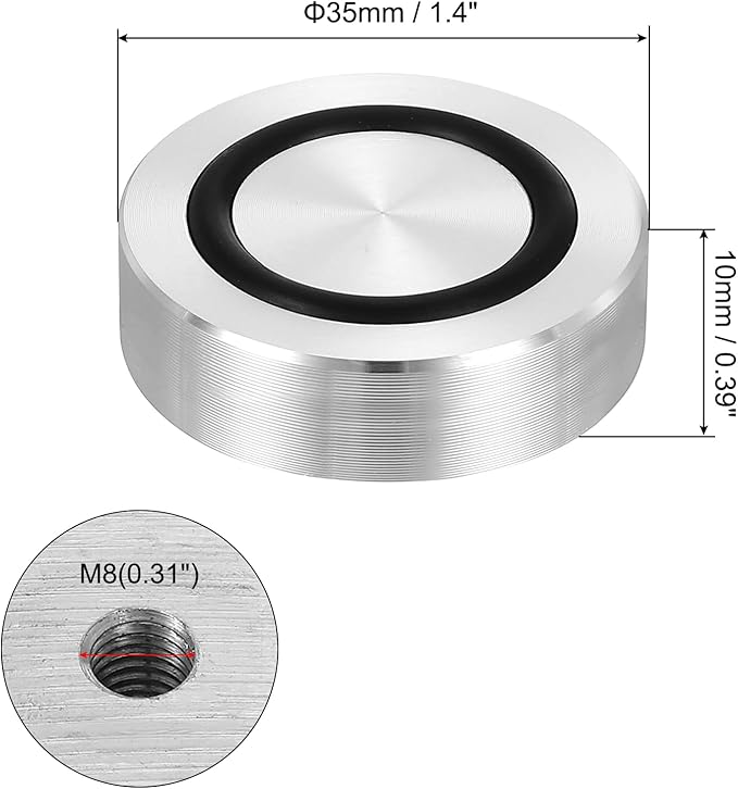 uxcell M8 Thread 35mm / 1.4" Dia 10mm Thick Aluminum Circle Disc Glass Top Adapter 4pcs Round Solid Table Feet Pad Plate Hardware with Anti-Slip Rubber Ring