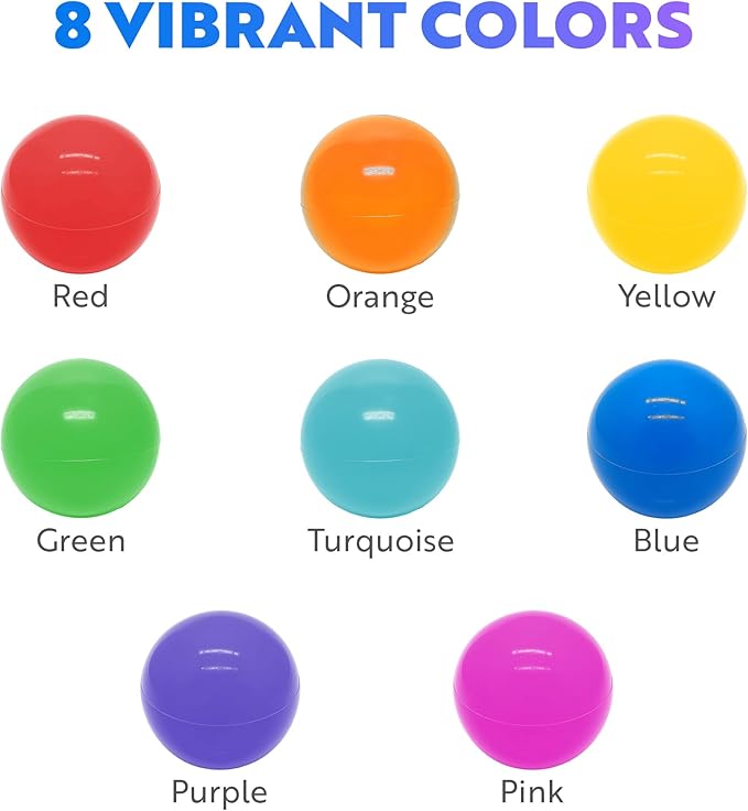 Playz Soft Plastic Mini Ball Pit Balls 500 Count - w/ 8 Vibrant Colors - Crush Proof, No Sharp Edges, Non Toxic, Phthalate & BPA Free for Baby Toddler Ball Pit, Play Tents & Tunnels Indoor & Outdoor