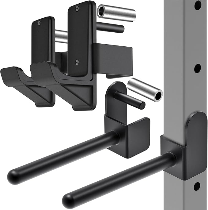 Kipika J-Hooks for Squat/Power Rack, Weight Plate Holder Set for 2" x 2" or 3" x 3" Power Rack, Heavy Duty J-Cups Barbell Holder & Weight Storage