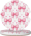 Car Cup Holder Coasters, 2 Pcs Ceramic Coasters with Finger Slot and Cork Back, Anti-Slip Shock Absorbing Women and Men Universal Car Accessories - Checkered Bowknot