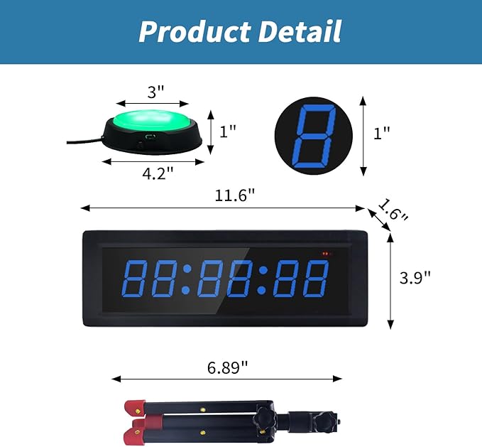 Gym Timer Clock with Remote Control & Push Button,7 RGB Color, Programmable Interval Timer, Countdown/Up Stopwatch,Wall Clock for Home Gym Garage,Portable Training Accessories(Plug-in+Stand)