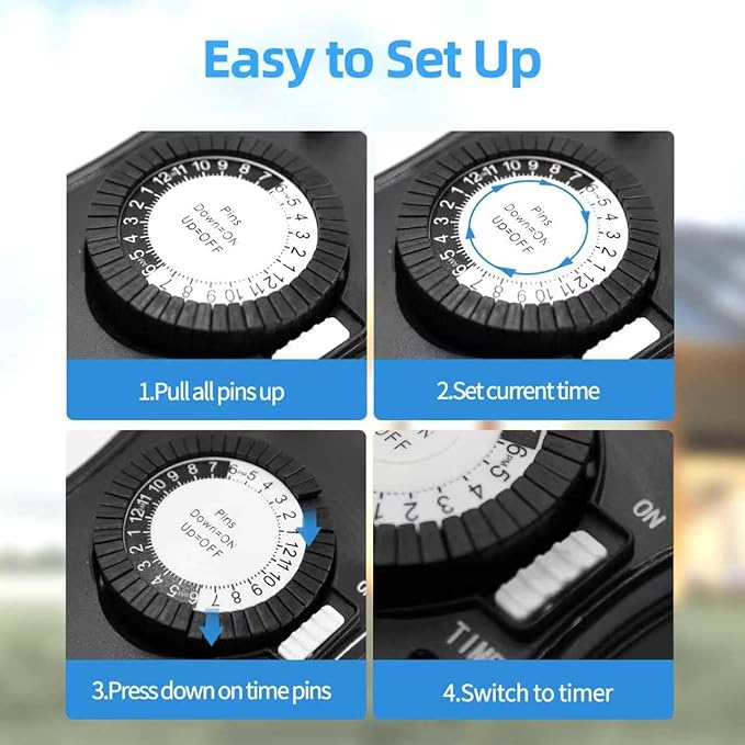 Outdoor Timer Outlet Waterproof, 24 Hour Mechanical Plug in Light Timer, 2 Grounded Outlets for Outdoor Lights, 15A 1/2 HP, ETL Listed (2 Packs)