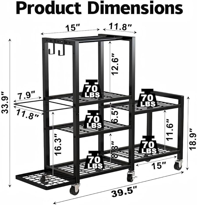 Home Gym Storage Rack 3-Tier Dumbbell Rack with Ball Holder & Side Basket Heavy Duty Vertical Workout Equipment Organizer for Yoga Mats Lockable Wheels