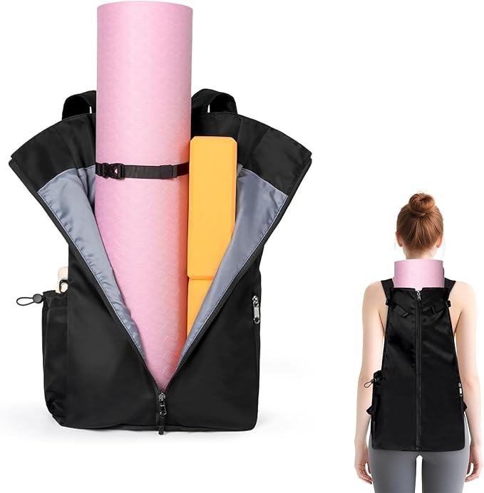 WOMACO Yoga Mat Bag, Adjustable Yogamat Blocks Carrier with Backpack Straps and Side Pockets, Top-Opening Yoga Backpack for Yoga Accessories