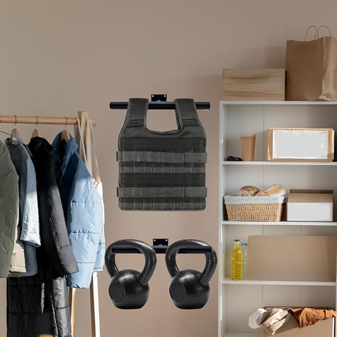 Weight Vest Hanger Wall Mount, Heavy Duty Police Gear Rack, Body Armor Hanger, Tactical Plate Carrier Accessories for Backpack Gym Home Workout (Black)