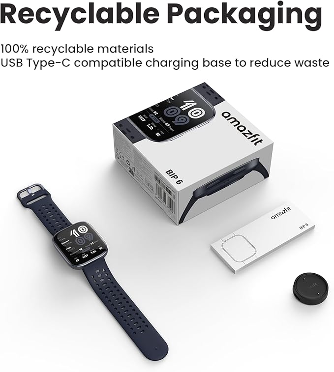 Amazfit Bip 6 Smart Watch 46mm, 14 Day Battery, 1.97" AMOLED Display, GPS & Free Maps, AI, Bluetooth Call & Text, Health, Fitness & Sleep Tracker, 140+ Workout Modes, 5 ATM Water-Resistance, Charcoal