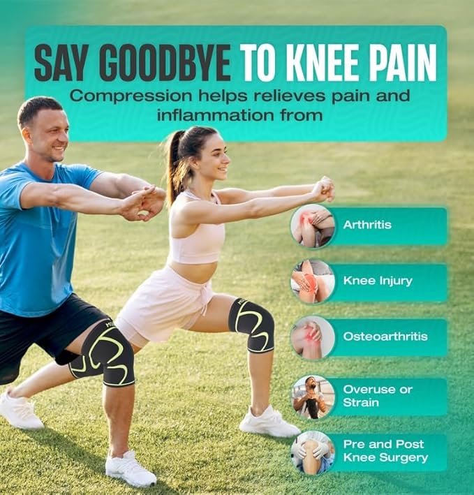 Modvel 2 Pack Knee Brace for Women & Men - Workout Knees Compression Sleeve for Knee Pain Relief Joint Support for ACL, Arthritis, Meniscus Tear Knees Brace for Sports, Rodilleras para Gym Fitness