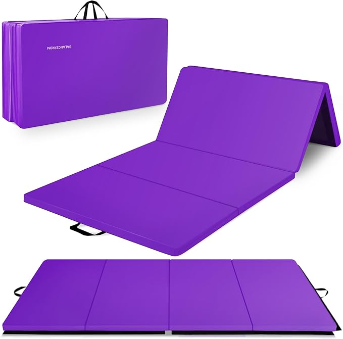 BalanceFrom 10x4 Feet 4-Panel Folding Gymnastics Mat – 2-Inch Thick Pad with Vinyl Surface and Carrying Handles for Tumbling, Yoga, Pilates, Home Workouts, and Martial Arts