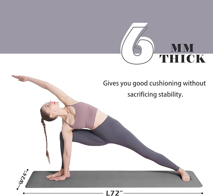 Yoga Mat Non Slip, Pilates Fitness Mats, Eco Friendly, Anti-Tear 1/4" Thick Yoga Mats for Women, Exercise Mats for Home Workout with Carrying Sling and Storage Bag