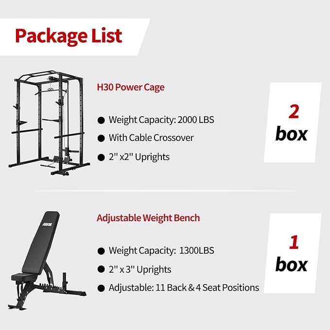 JEEKEE Power Rack with LAT Pulldown, 2000LBS Power Cage with Cable System, Multi-Function Squat Rack with J-Hooks, Safety Bars, Landmine, Pull Up Bar & Attachments for Home Gym Strength Training,Black