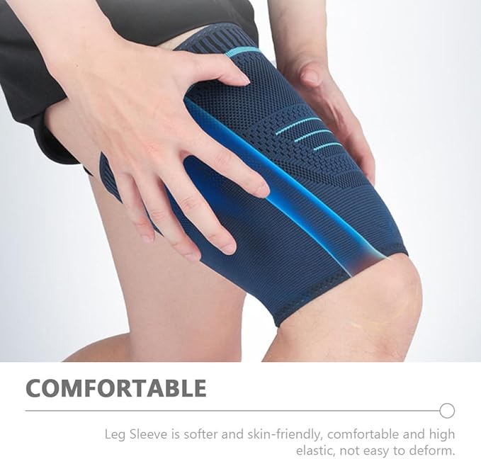 SOLUSTRE 2pcs Sports Compression Leg Sleeves Thigh Band Navy Blue M Breathable Knit Fabric Outdoor Running Leg Support for Men Cycling and Fitness