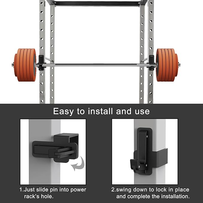SELEWARE Solid Steel J Hooks for 2" x 2" or 3" x 3" Tube Power Cage with 1" 1/2" or 5/8" Hole Squat Rack Attachment, J-Hook Barbell Holder for Power Rack, Set of 2
