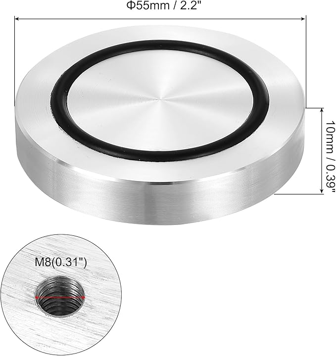 uxcell M8 Thread 55mm / 2.2" Dia 10mm Thick Aluminum Circle Disc Glass Top Adapter 4pcs Round Solid Table Feet Pad Plate Hardware with Anti-Slip Rubber Ring