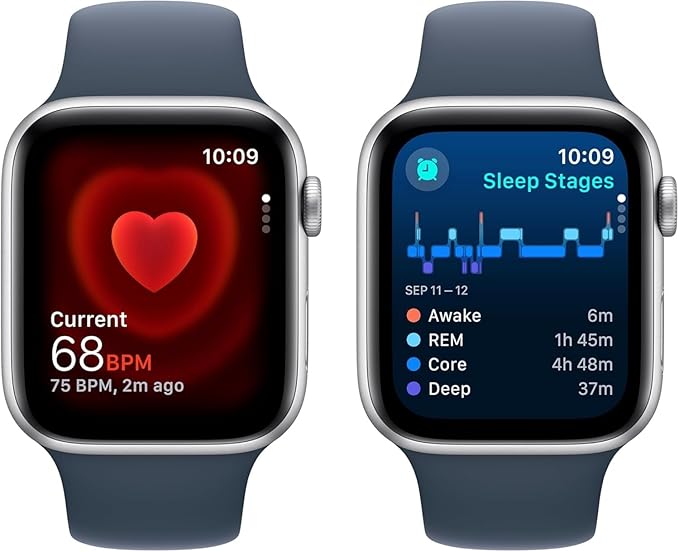 Apple Watch SE (2nd Gen) [GPS 44mm] - Silver Aluminum Case with Storm Blue Sport Band, M/L (Renewed)