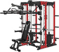Commercial Smithe Machine with Dual Weight Stacks, Power Cage Squat Rack with Lever Arm & Leg Press Attachment, Multi-Function Linear Bearing Cable Crossover Machine for Home Gym