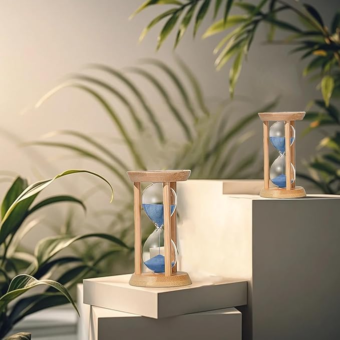 Wood Sand Timer, 10 Minute Sandglass Timer, Bamboo Hourglass 10 Min, Unique Sand Clock, Sand Watch, Unbreakable Sandglass Blue